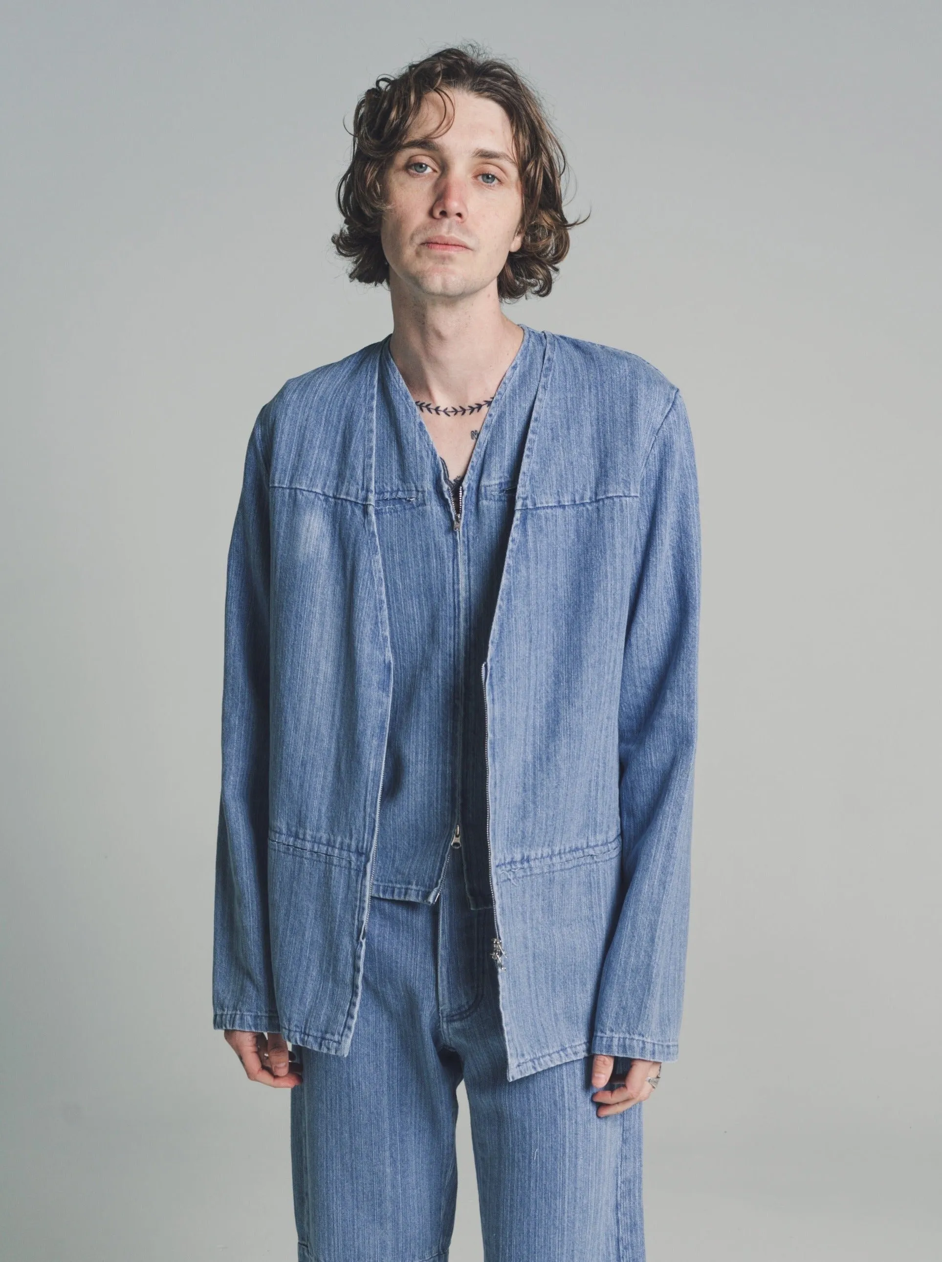 No.196 Bleached Indigo Denim Zipper Jacket