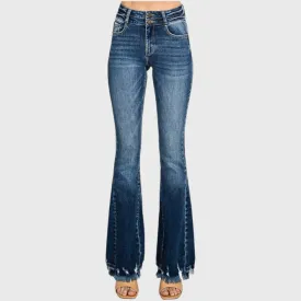 PETITE High Rise Stretch Flare w/ Destroyed Hem