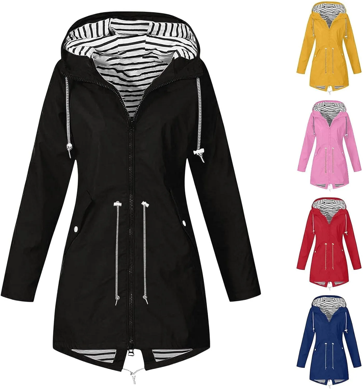 Rain Coats for Women Plus Size Waterproof Hoodie Jacket Windproof Windbreaker Lightweight Raincoat Drawstring Pockets