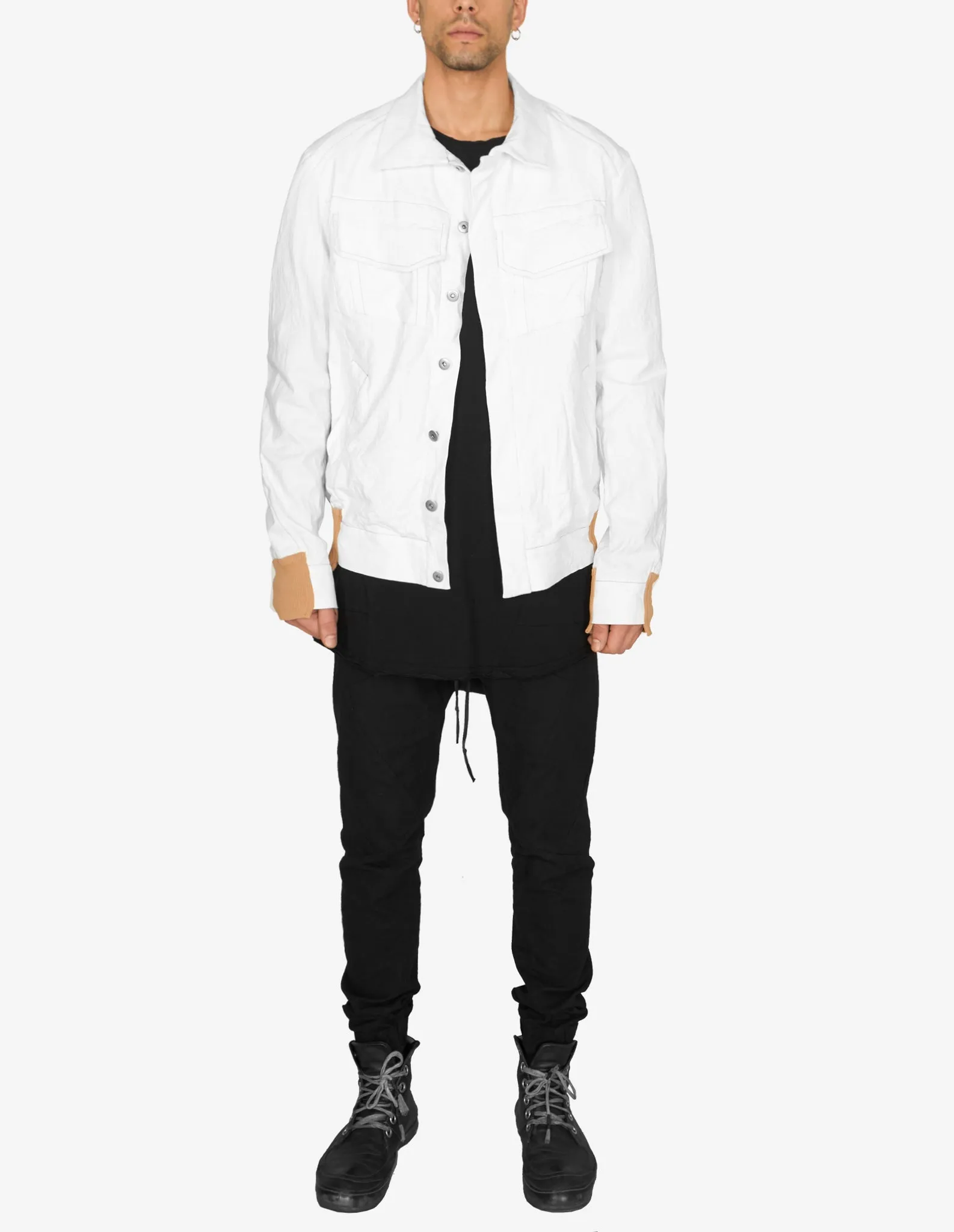 Ribbed-Cuff Denim Jacket