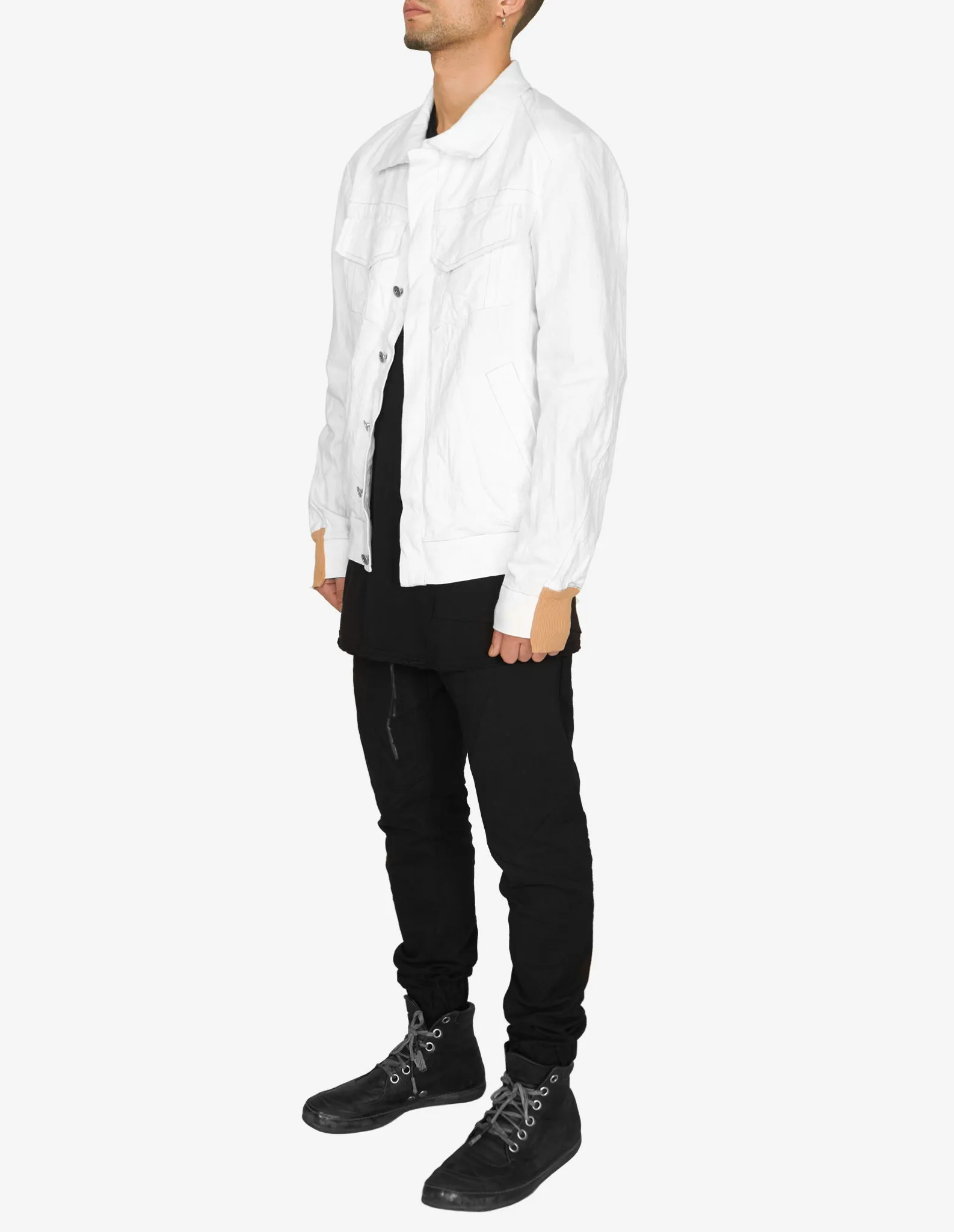 Ribbed-Cuff Denim Jacket