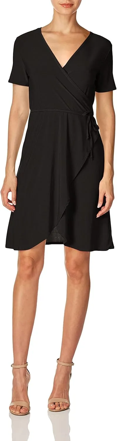 Star Vixen Women's Plus-Size Short-Sleeve Ballerina Wrap Dress