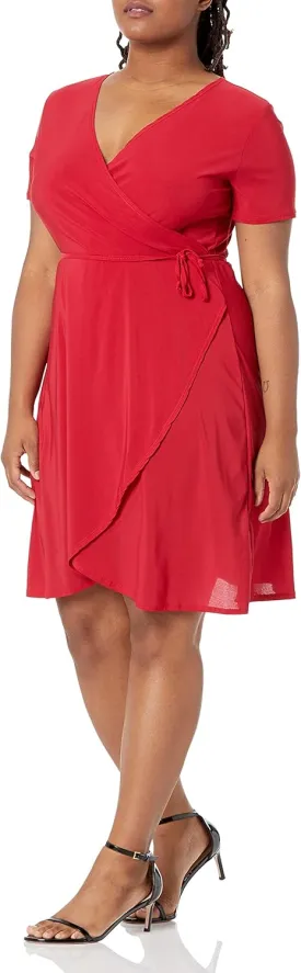 Star Vixen Women's Plus-Size Short-Sleeve Ballerina Wrap Dress