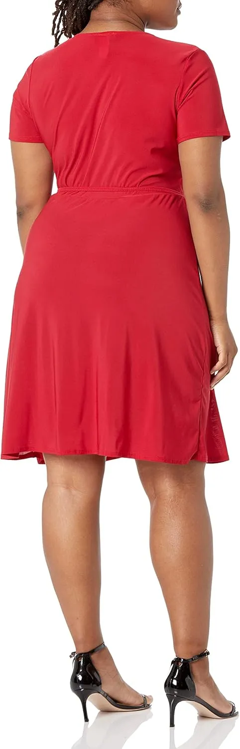 Star Vixen Women's Plus-Size Short-Sleeve Ballerina Wrap Dress