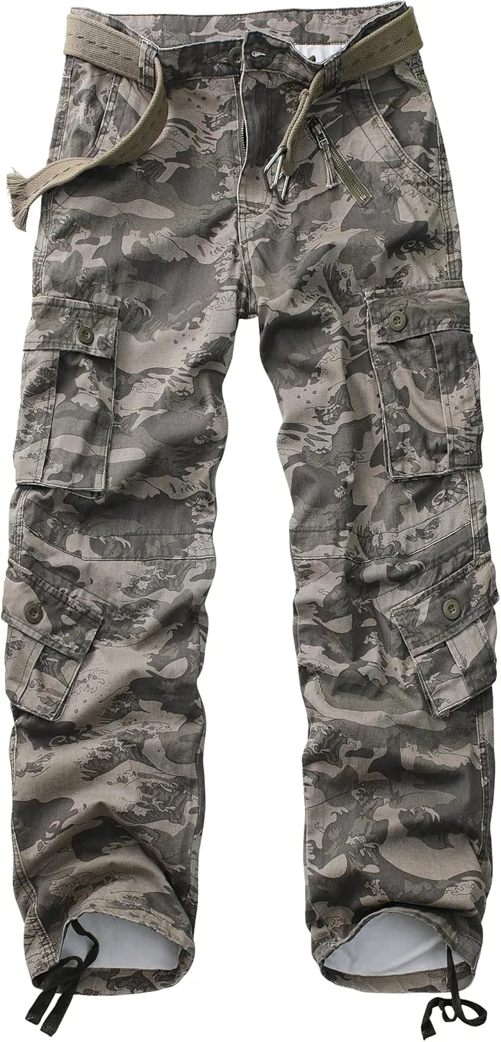 TRGPSG Men's Wild Cargo Pants, Camo Pants Cotton Casual Work Hiking Pants with 8 Pockets