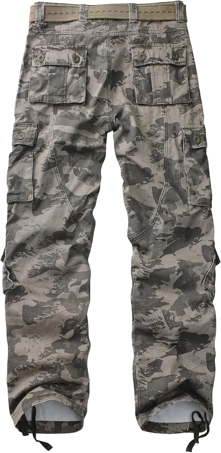 TRGPSG Men's Wild Cargo Pants, Camo Pants Cotton Casual Work Hiking Pants with 8 Pockets