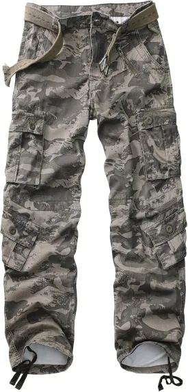 TRGPSG Men's Wild Cargo Pants, Camo Pants Cotton Casual Work Hiking Pants with 8 Pockets