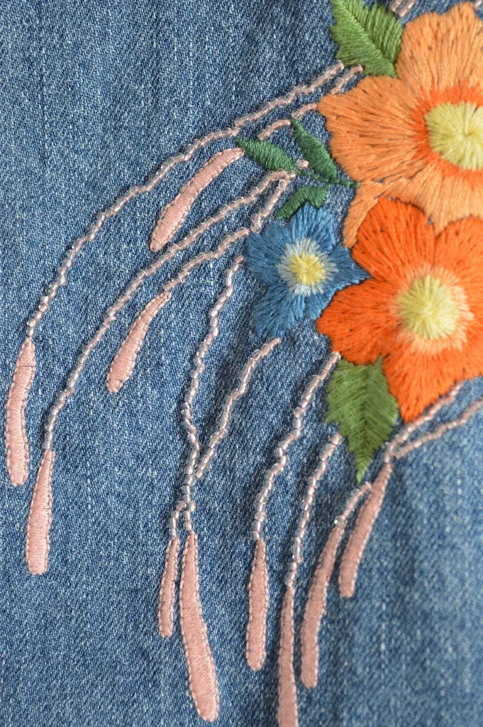 Up-cycled Hand Embroidered Jellyfish Denim Jacket | M