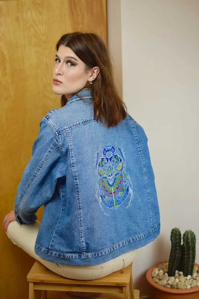 Up-Cycled Ornate Beetle Denim Jacket | M