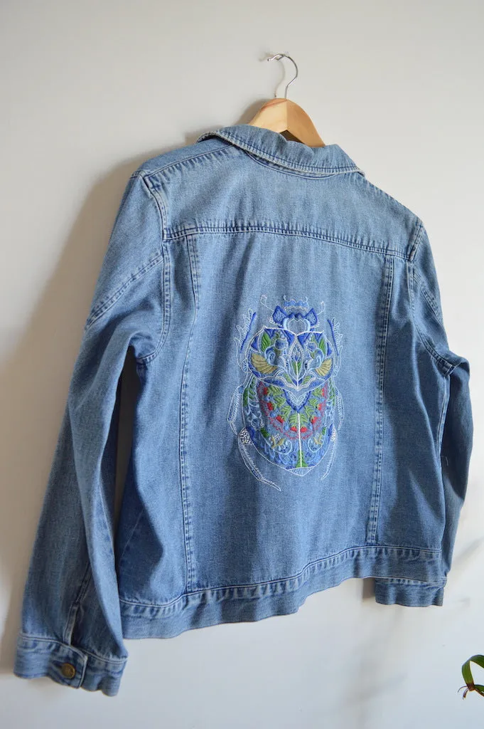 Up-Cycled Ornate Beetle Denim Jacket | M