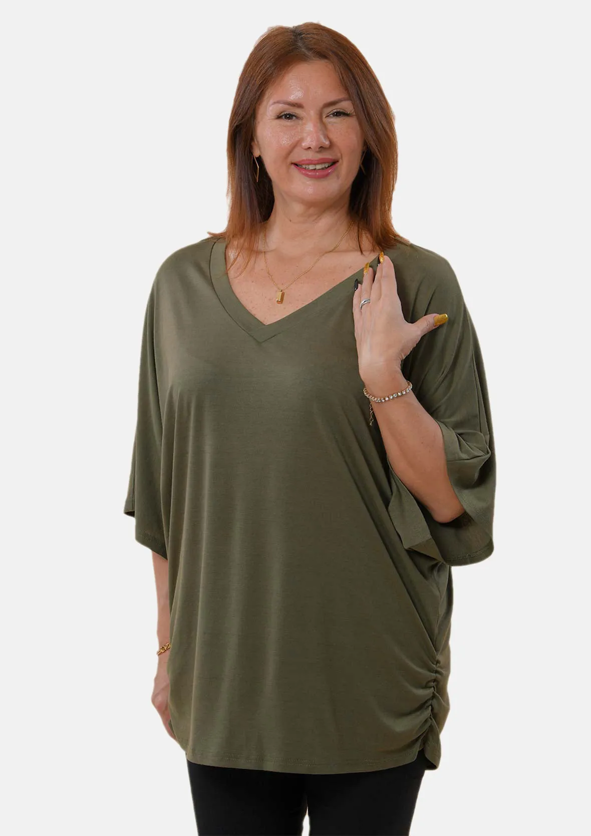 V-Neck Cotton Batwing Top