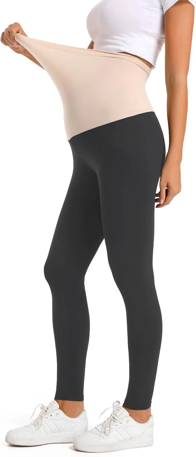V VOCNI Maternity Leggings Over The Belly Women's Essential Stretch Buttery Soft Knit Belly Support Pregnancy Leggings