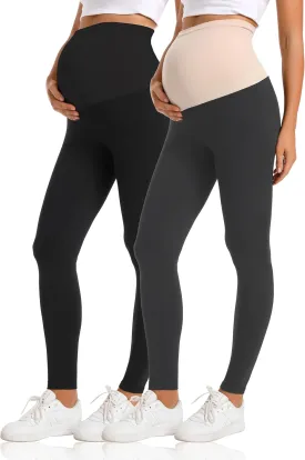 V VOCNI Maternity Leggings Over The Belly Women's Essential Stretch Buttery Soft Knit Belly Support Pregnancy Leggings