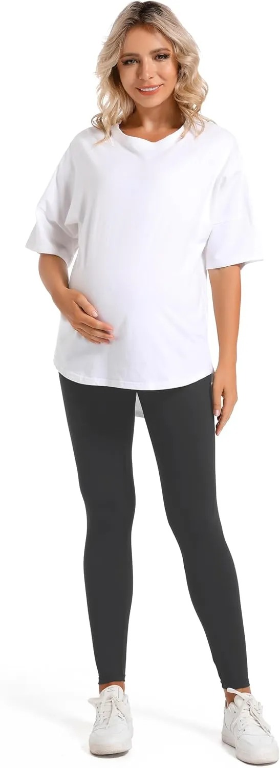 V VOCNI Maternity Leggings Over The Belly Women's Essential Stretch Buttery Soft Knit Belly Support Pregnancy Leggings