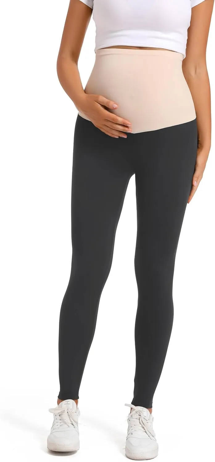 V VOCNI Maternity Leggings Over The Belly Women's Essential Stretch Buttery Soft Knit Belly Support Pregnancy Leggings