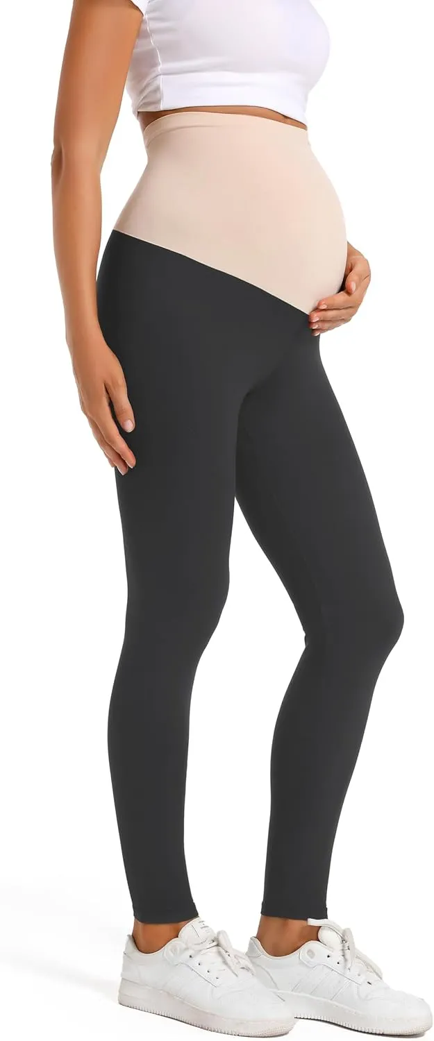 V VOCNI Maternity Leggings Over The Belly Women's Essential Stretch Buttery Soft Knit Belly Support Pregnancy Leggings