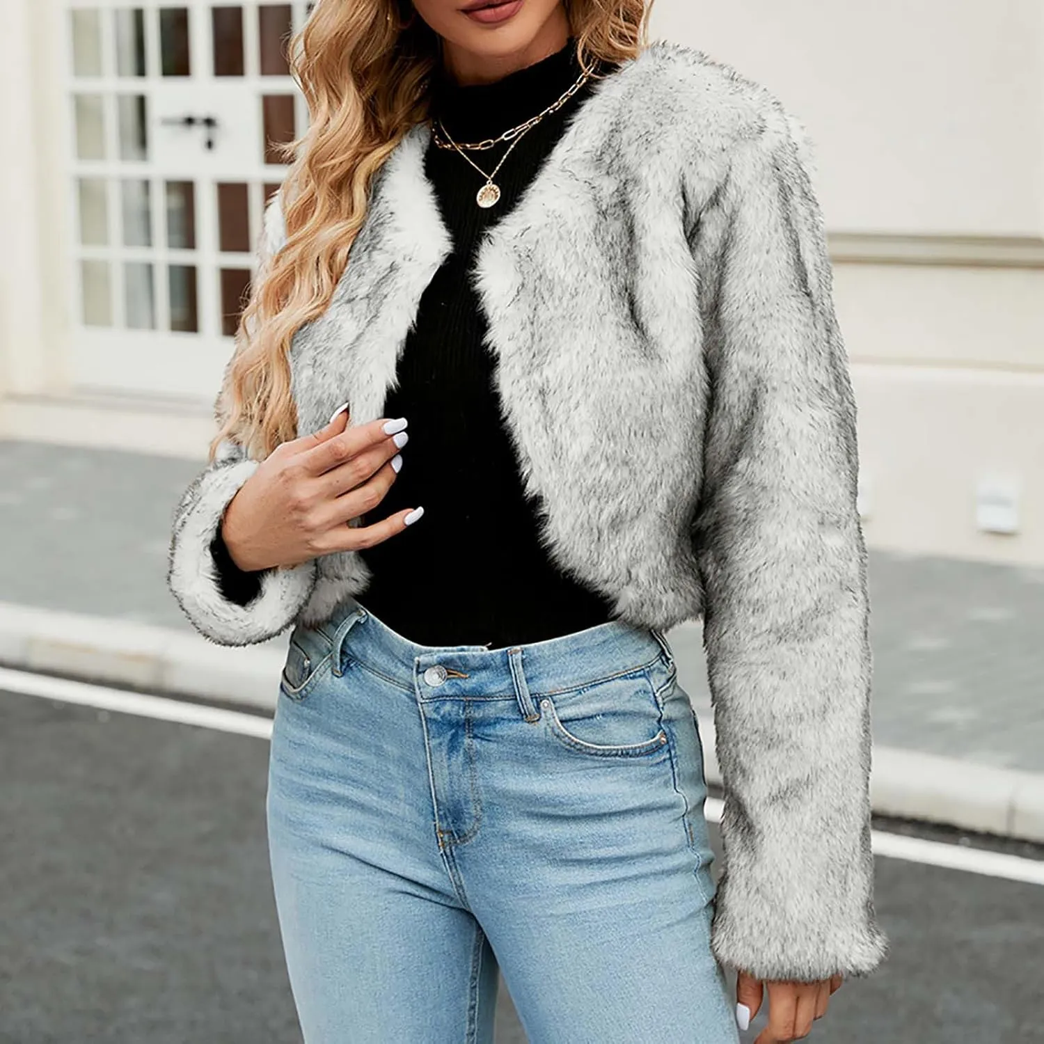 Winter Coats for Women 2023 Trendy Faux Fur Shaggy Jacket Cropped Long Sleeve Tops Open Front Coat Cardigan Outerwear