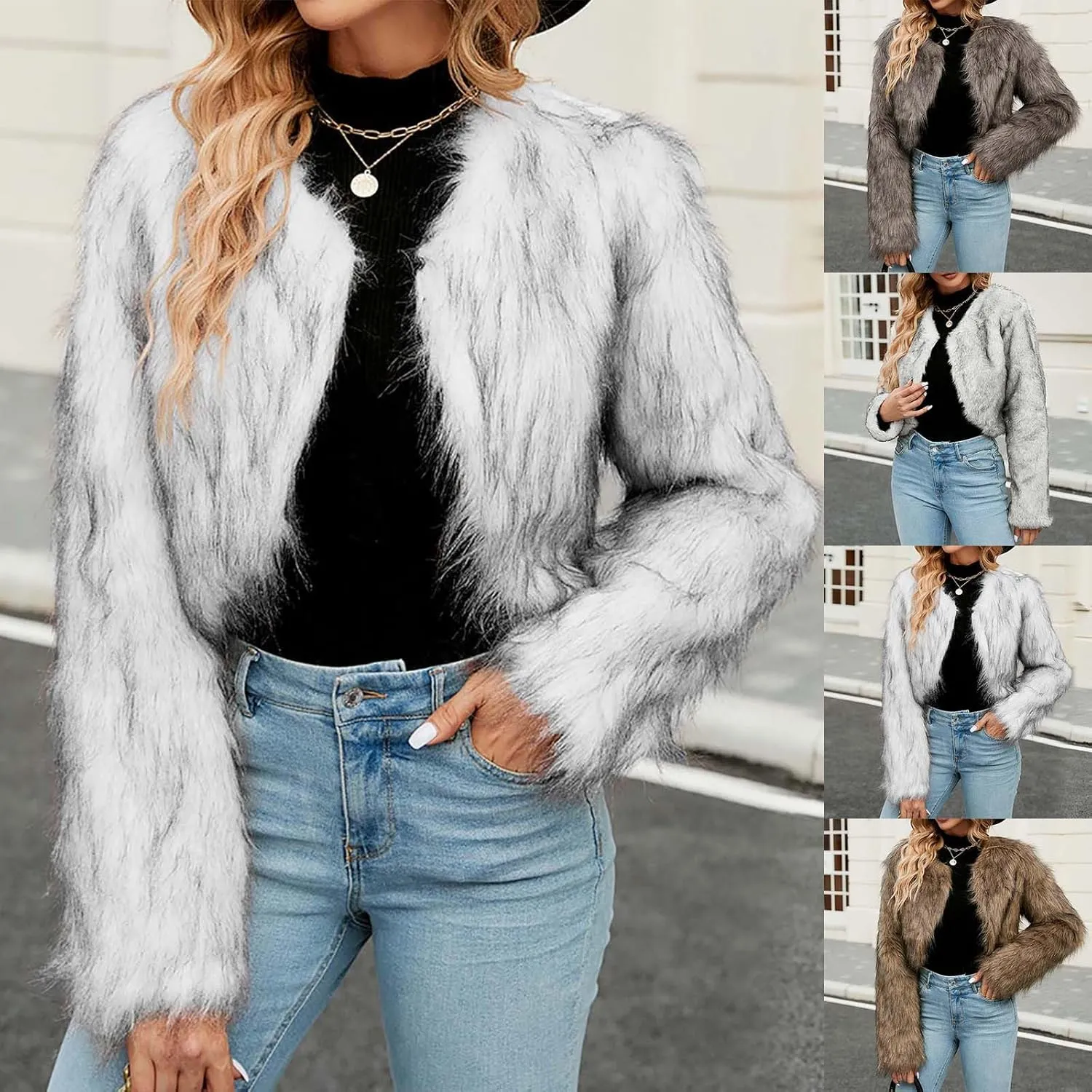 Winter Coats for Women 2023 Trendy Faux Fur Shaggy Jacket Cropped Long Sleeve Tops Open Front Coat Cardigan Outerwear