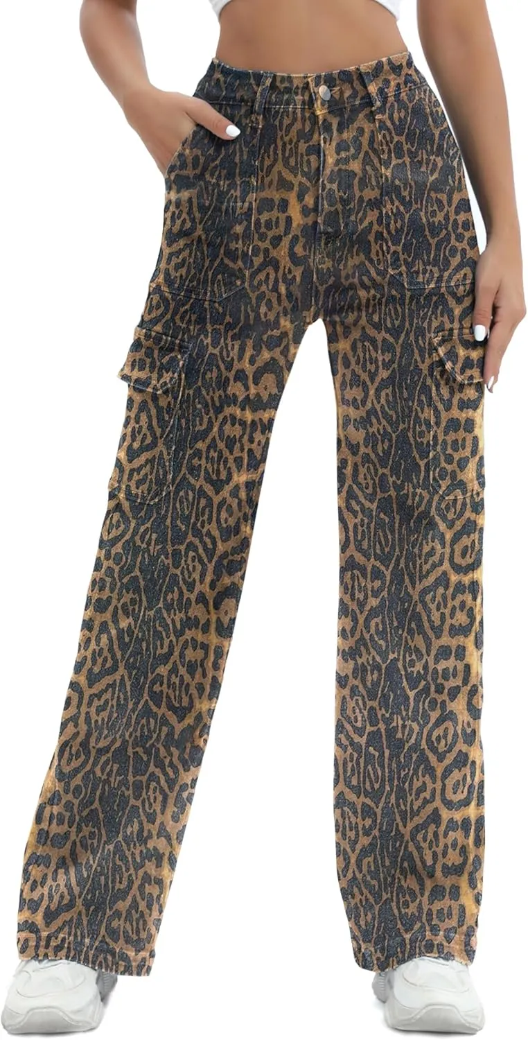 Women Cargo Jeans High Waist Y2K Straight Leg Trendy Stretchy Lightweight Jeans for Women