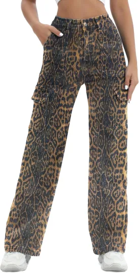 Women Cargo Jeans High Waist Y2K Straight Leg Trendy Stretchy Lightweight Jeans for Women