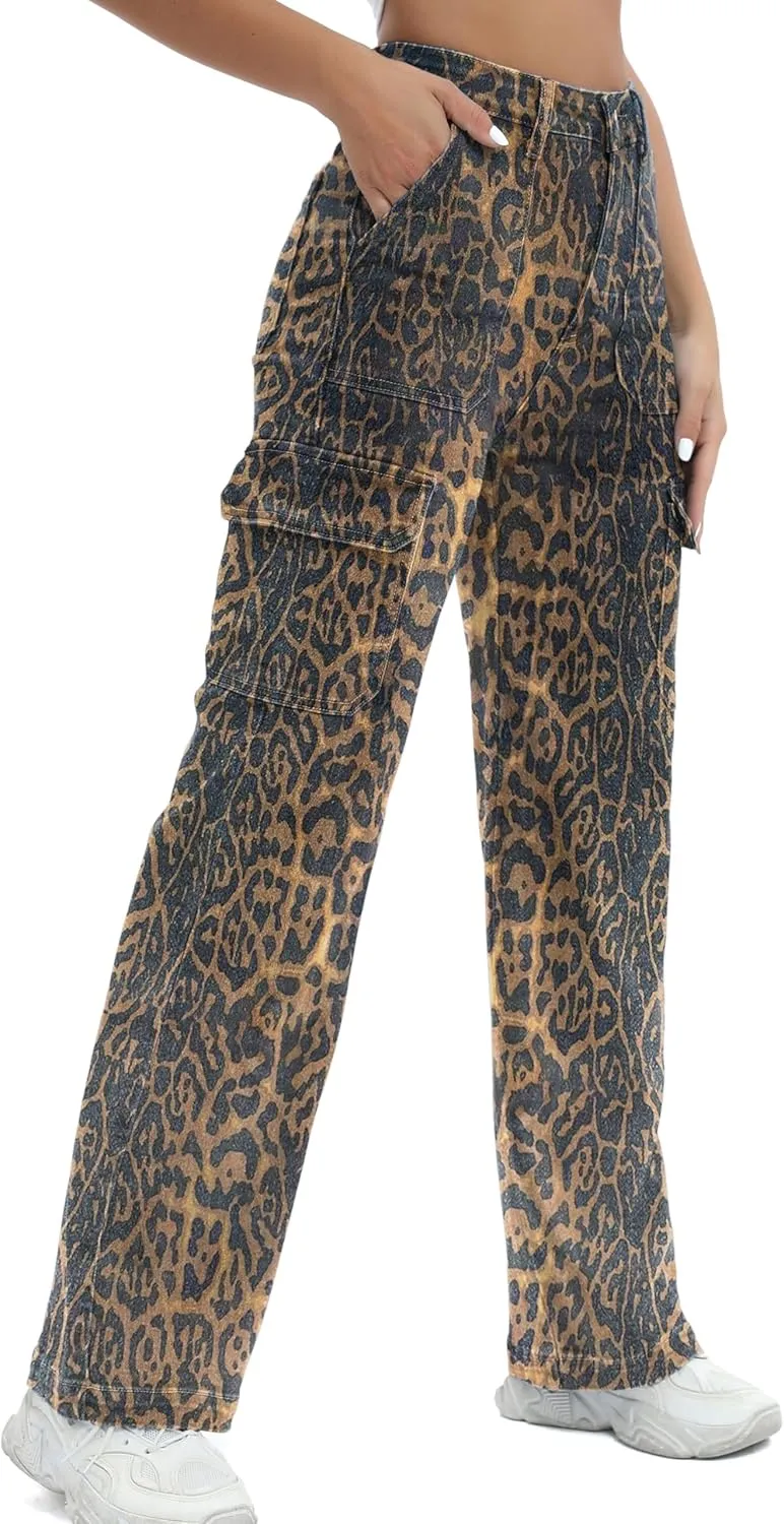 Women Cargo Jeans High Waist Y2K Straight Leg Trendy Stretchy Lightweight Jeans for Women