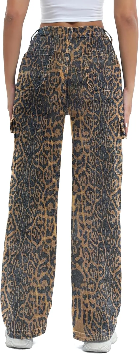 Women Cargo Jeans High Waist Y2K Straight Leg Trendy Stretchy Lightweight Jeans for Women
