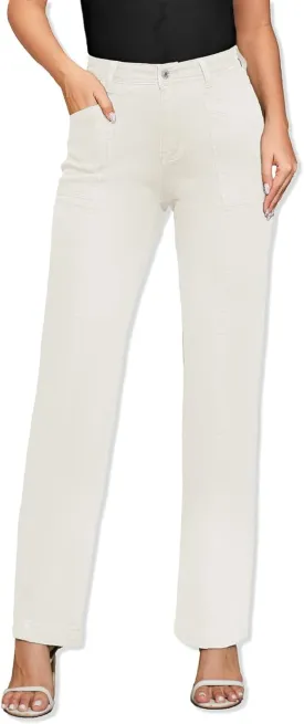 Women Stretchy Chino Pants High Waisted Cargo Pants Women's Casual Straight Leg Pants Fall Cotton Trousers