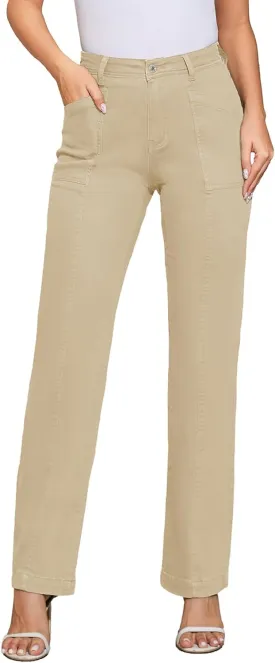 Women Stretchy Chino Pants High Waisted Cargo Pants Women's Casual Straight Leg Pants Fall Cotton Trousers