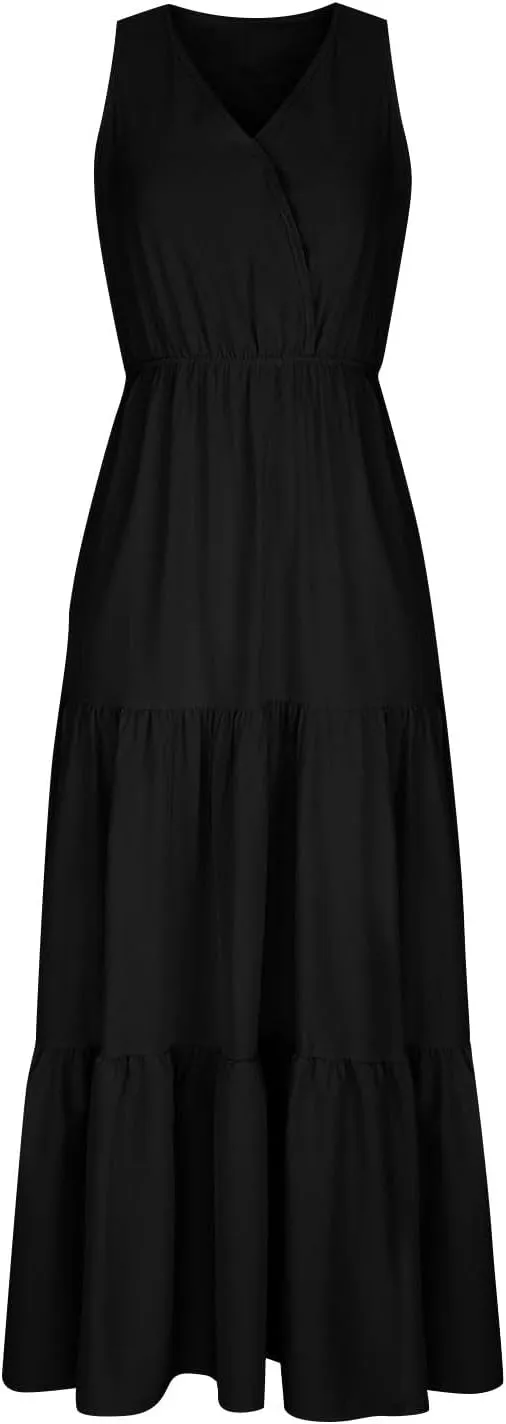 Women Summer Dresses Casual Sleeveless Maxi Dresses Cute Flowy Floral Dress Boho Long Dress Hawaiian Beach Dress