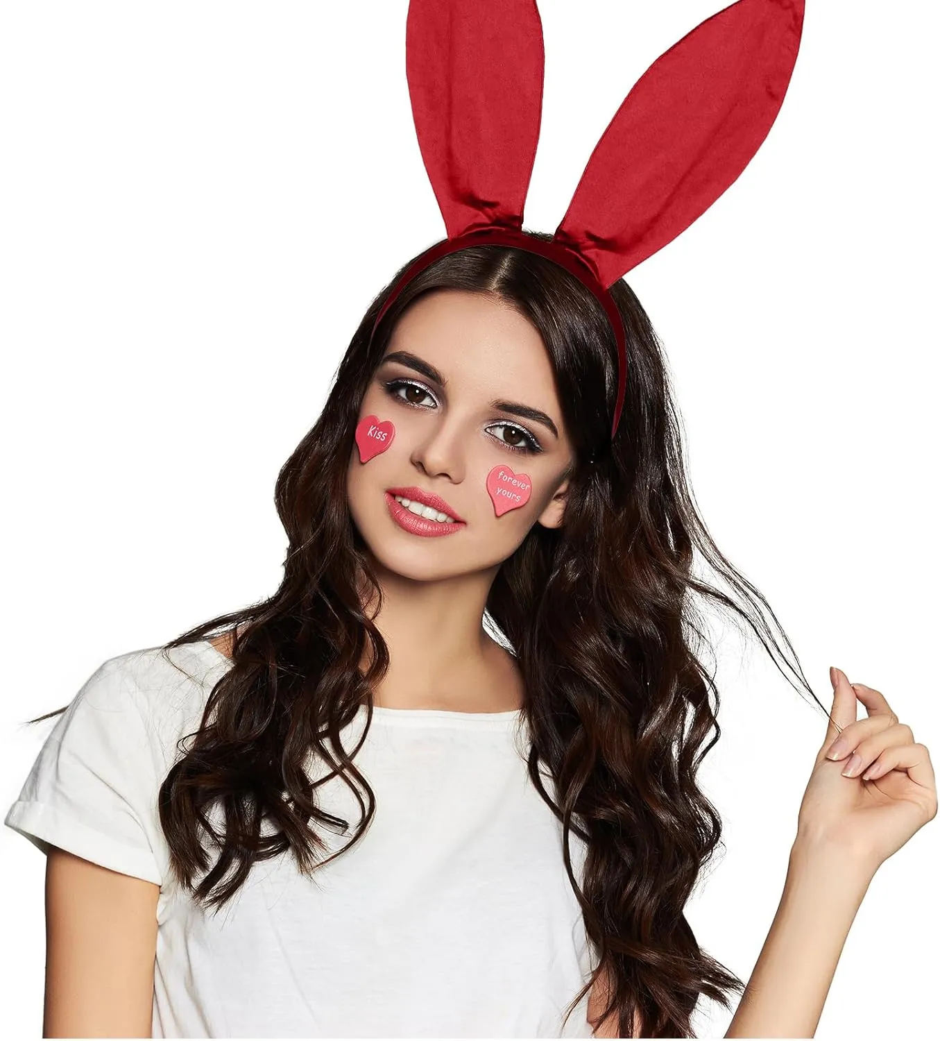 Women's Bunny Costume Set Rabbit Ear Headband Collar Bow Tie Costume Cuffs Rabbit Tail for Easter Party
