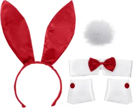 Women's Bunny Costume Set Rabbit Ear Headband Collar Bow Tie Costume Cuffs Rabbit Tail for Easter Party
