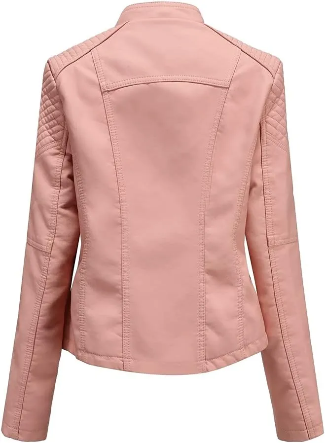 Women's Faux Leather Jackets Motorcycle Plus Size Moto Biker Coat Short Outwear
