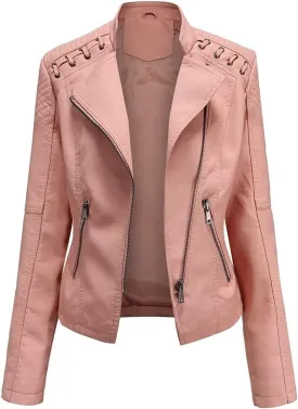 Women's Faux Leather Jackets Motorcycle Plus Size Moto Biker Coat Short Outwear