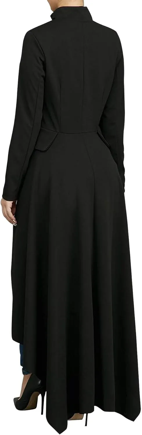 Womens Long Dovetail Gothic Trench Coat Polka Dot Zipper Up Tailcoat Jacket