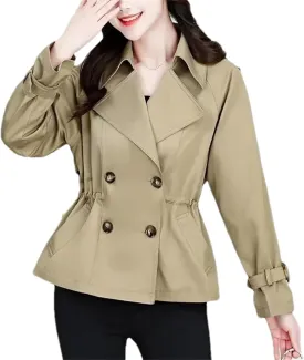 Women's Spring Short Double-Breasted Trench Coat  Casual Cropped Jacket With Pockets Stylish Outerwear