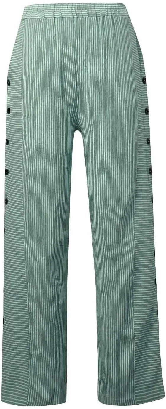 Women's Striped Printed Side Button Loose Elastic Waist Comfortable Pockets Dressy Casual Fashion