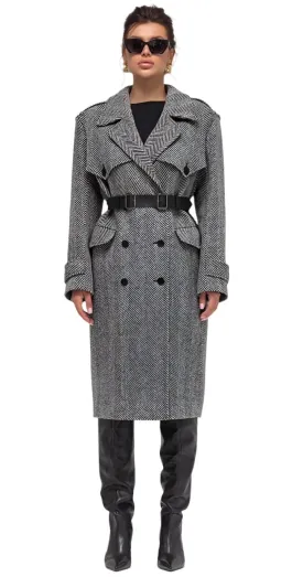 Wool Cashmere Blend Mélange Belted Coat