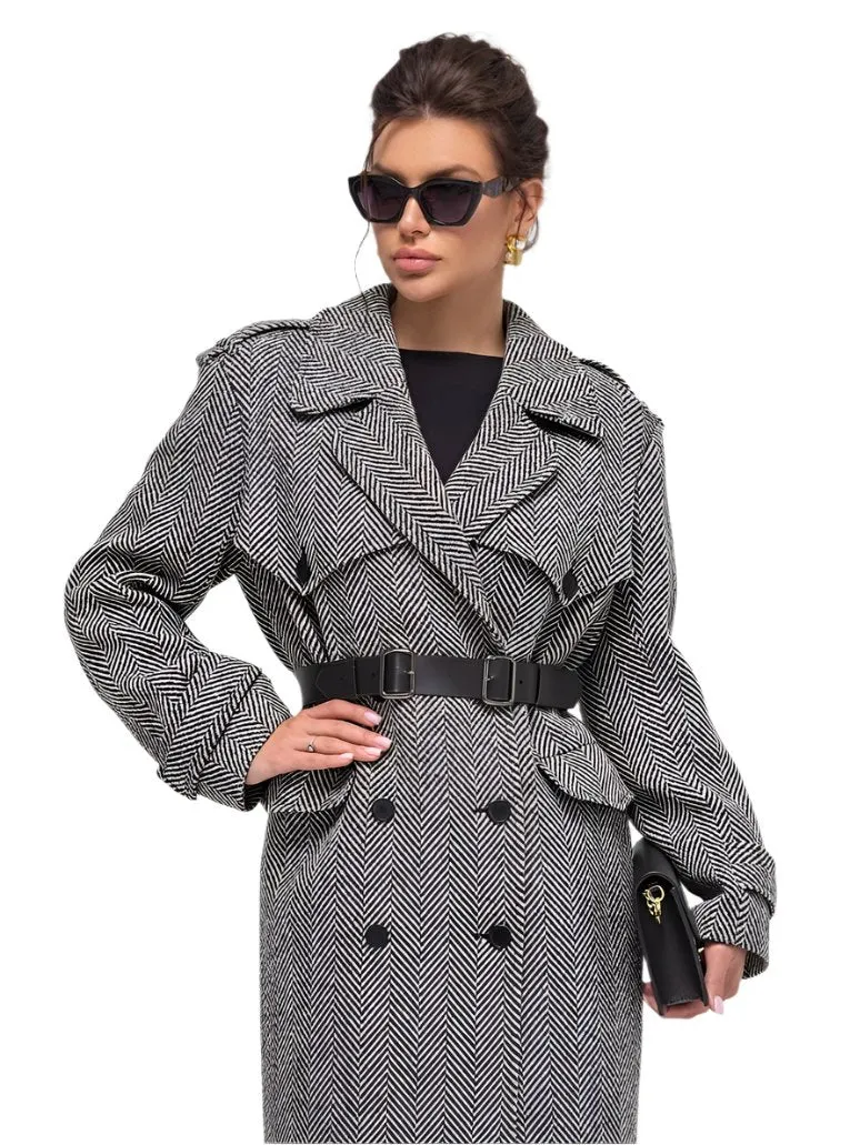 Wool Cashmere Blend Mélange Belted Coat