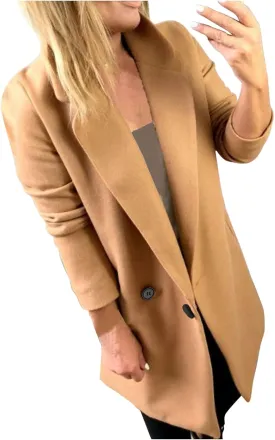 XUETON 2021 Womens Casual Winter Coat Notch Lapel Double Breasted Mid Long Outwear Overcoat Trench Coats Cardigan Jacket