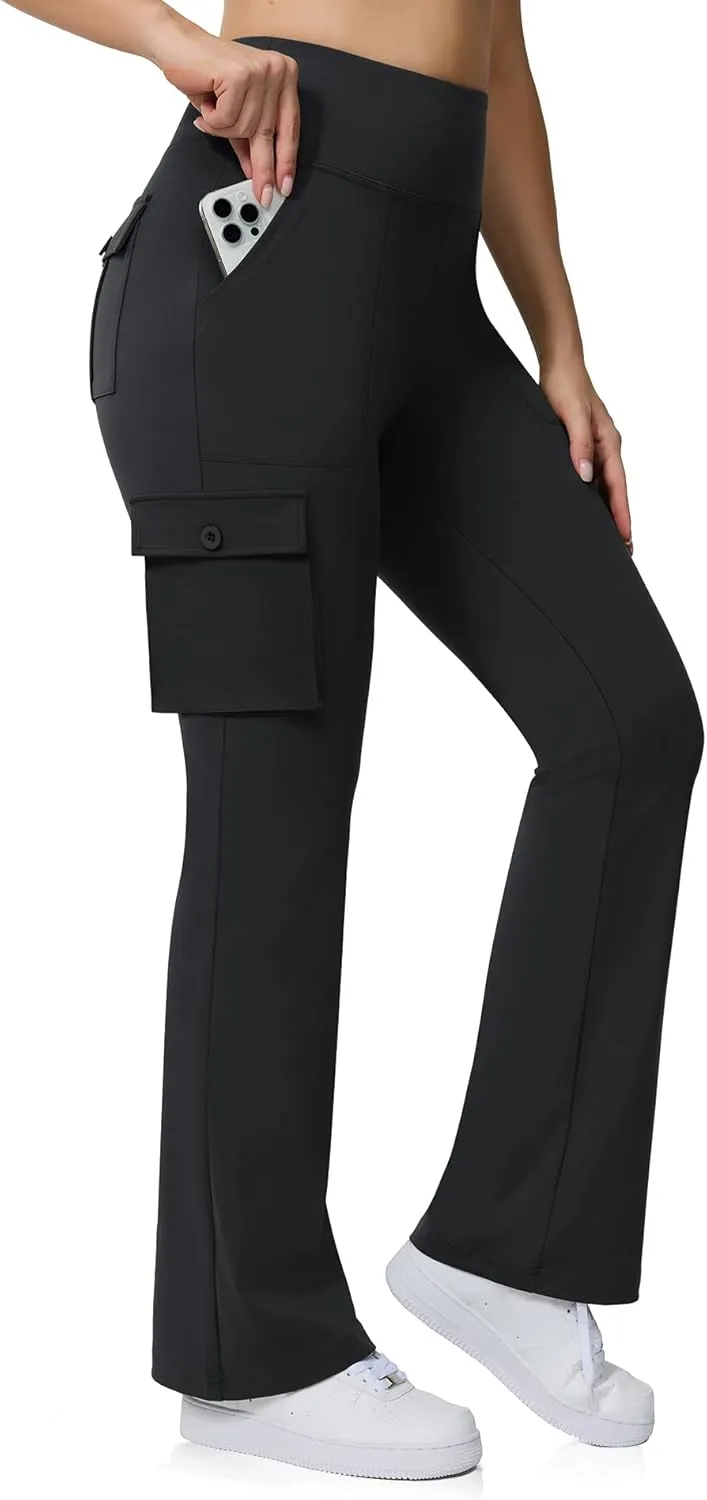 Yoga Flare Leggings for Women High Waisted Yoga Casual Pants Workout Leggings Cargo with 6 Pockets Bootcut Pants