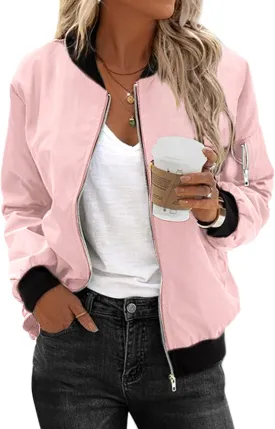 Zeagoo Women's Bomber Jacket Casual Coat Zip Up Outerwear Windbreaker with Pockets S-XXL